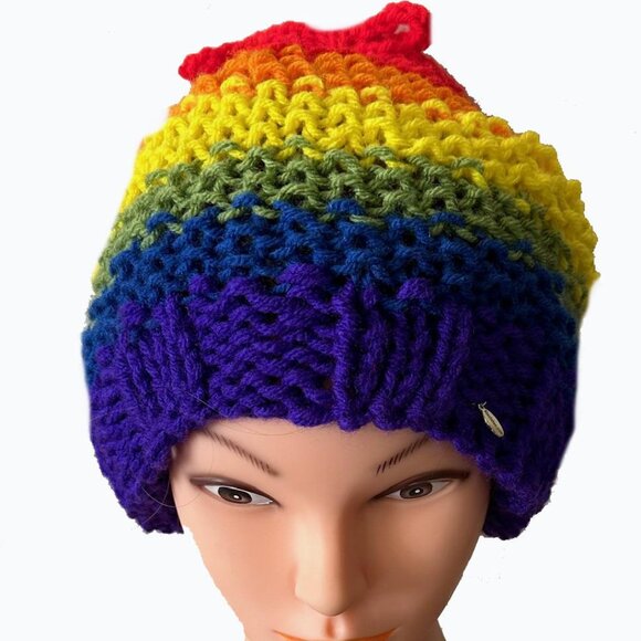 Gay Pride, LGBT Knit Ponytail Hat or Messy Bun Hat, Hair Sleeve and Earmuff Pads - Picture 3 of 5
